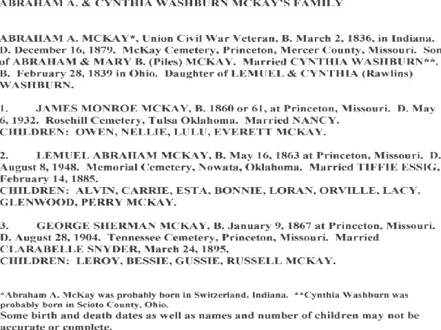 Abraham A. & Cynthia Washurn McKay Genealogy