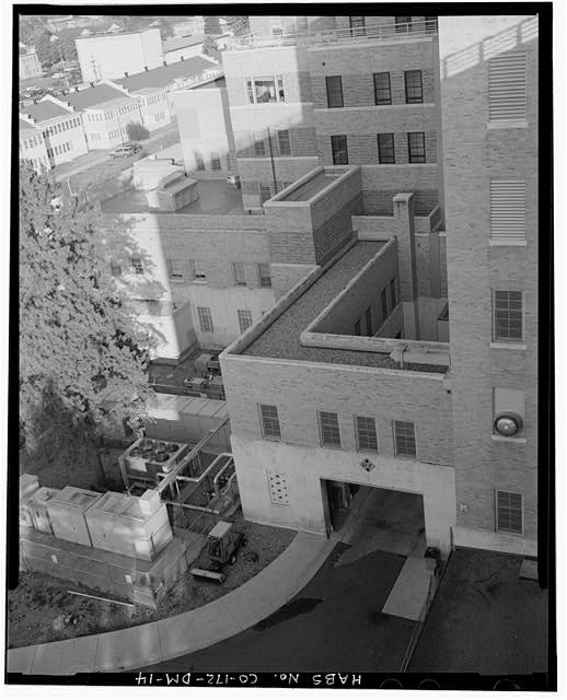 Rear (north side), showing vehicle entrances and...