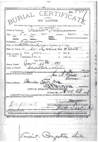 Franz Melchior Wallemann Burial Certificate