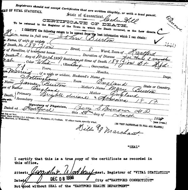 John Burton Death Cert