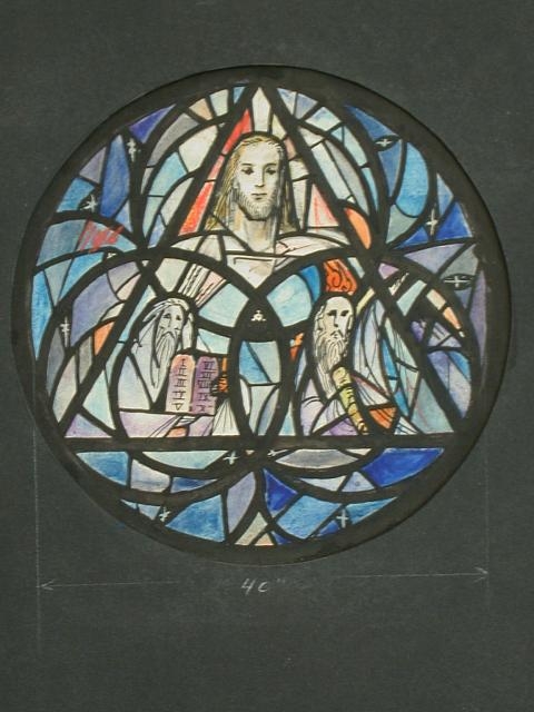 [Design drawing for stained glass tondo window, Triangle...