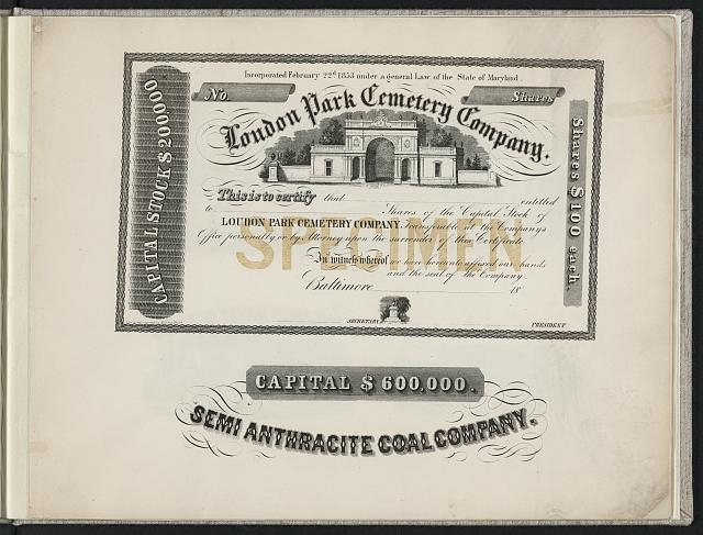 [Print speciman of stock certificate for Loudon Park...