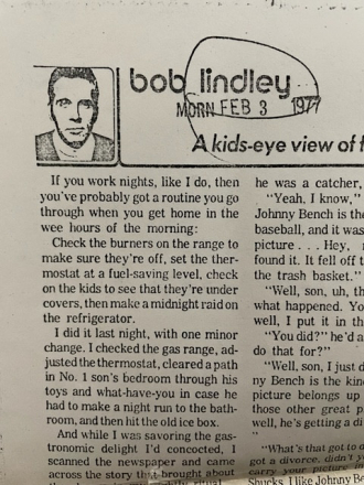 Bob Lindley article from Feb 3, 1977
