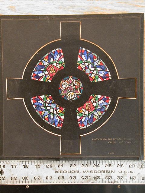 [Design drawing for stained glass Rose window with...