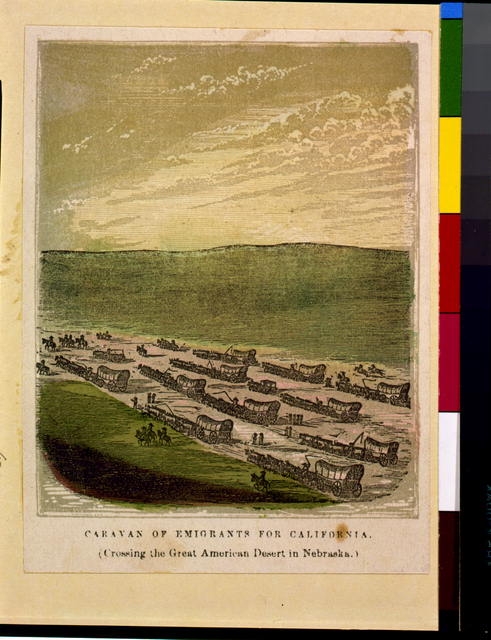 Caravan of emigrants for California (Crossing the great...