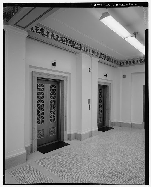Passenger elevators (E1 & E2), looking southwest (bearing...