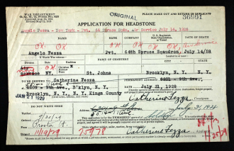 Military application for Headstone from 11/19/1929