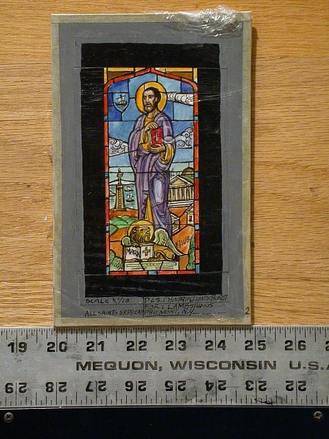 [Design drawing for stained glass window showing St....