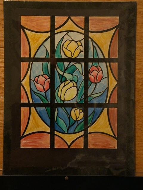 [Design drawing for stained glass window with tulips]