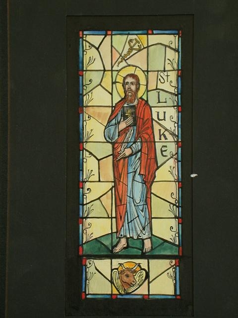 [Design drawing for stained glass window with St Luke,...