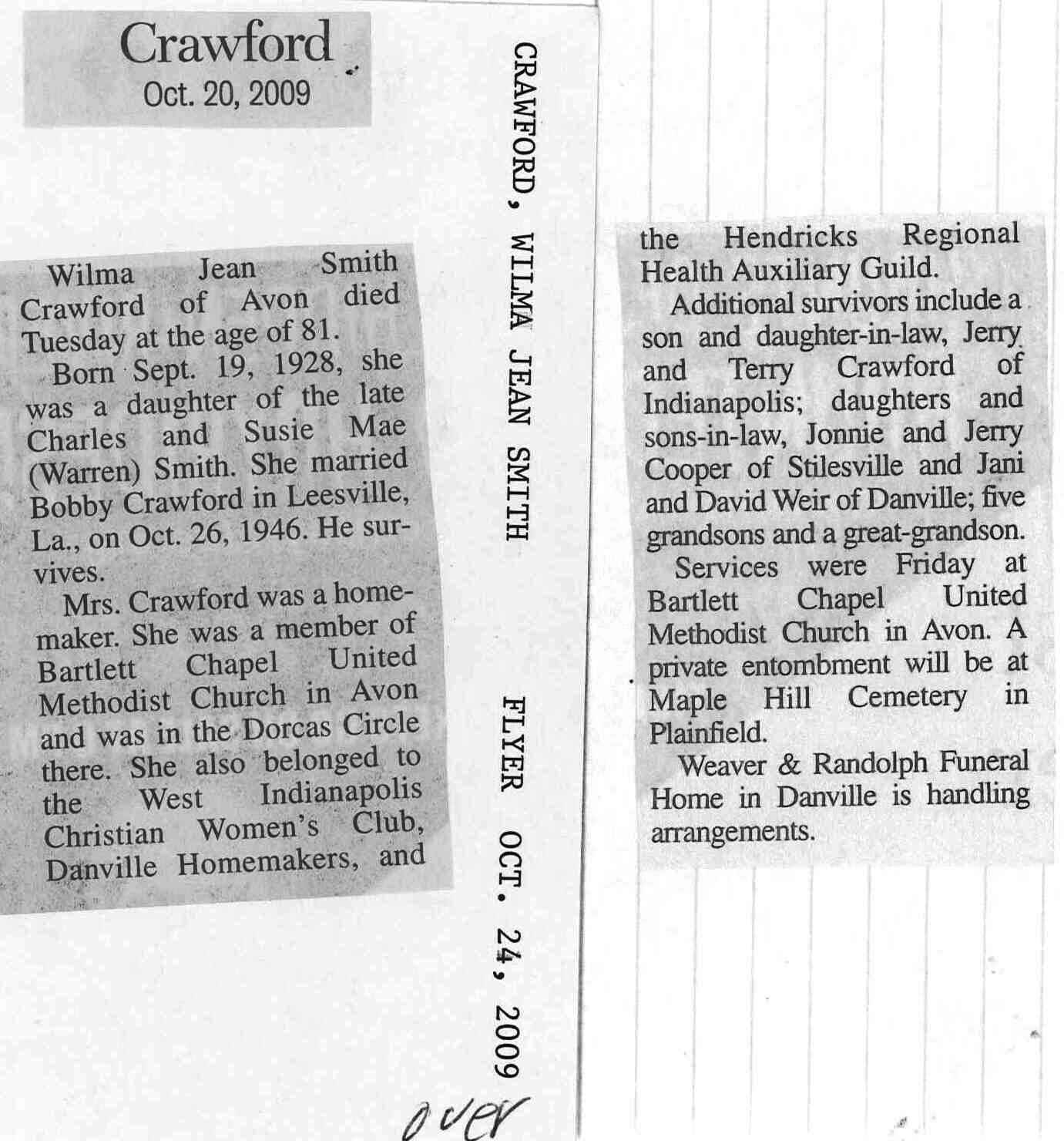 Wilma Jean (Smith) Crawford,  Obit 2009
