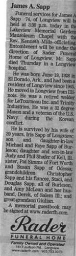 Obituary of James A. Sapp