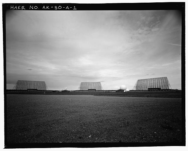 1. View of three detection radar (DR) antennas. DR 1...
