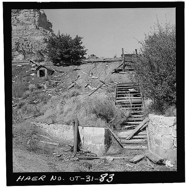 83. VIEW OF THE STAIRS TO LOWER TRAM LINE CUT IN ROCK...