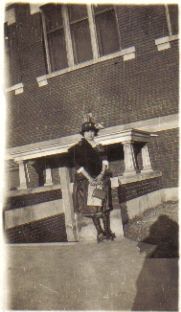 Mary Wadsworth in front of Eufaula Boarding School.