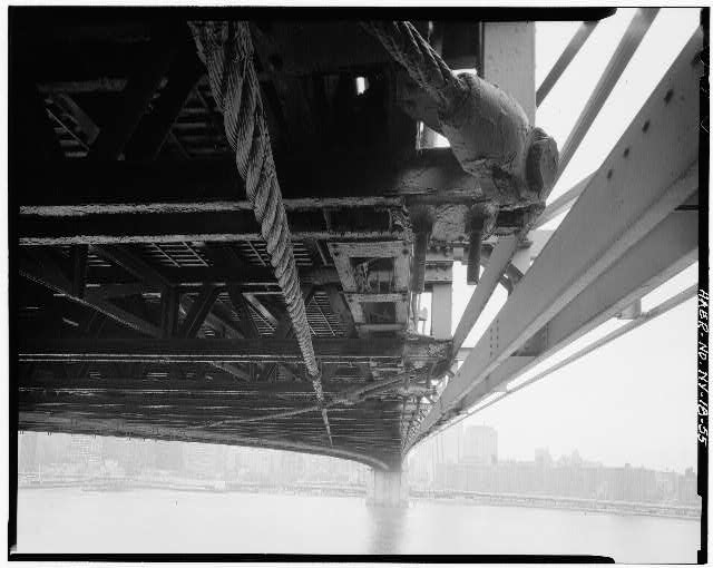 55. Detail view of underside of deck showing connection...