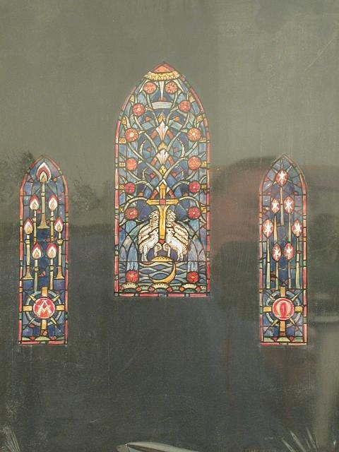 [Design drawing for stained glass window with symbols in...