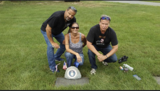 Me Ken and Ronnie at our dads grave .. Calverton National cemetary.. 