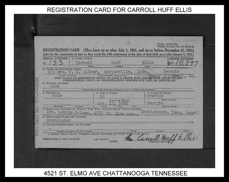 WWII Draft Registration Card, Carroll H Ellis