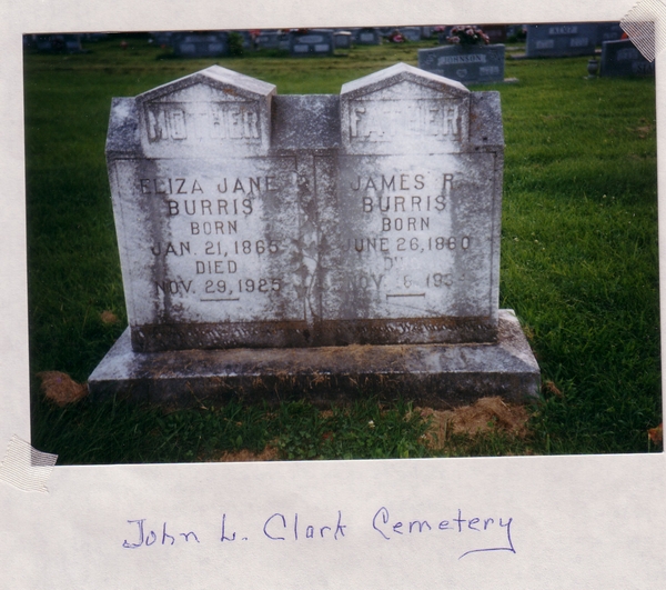 Eliza Jane MERCER Burris and James Reno BURRIS tombstone