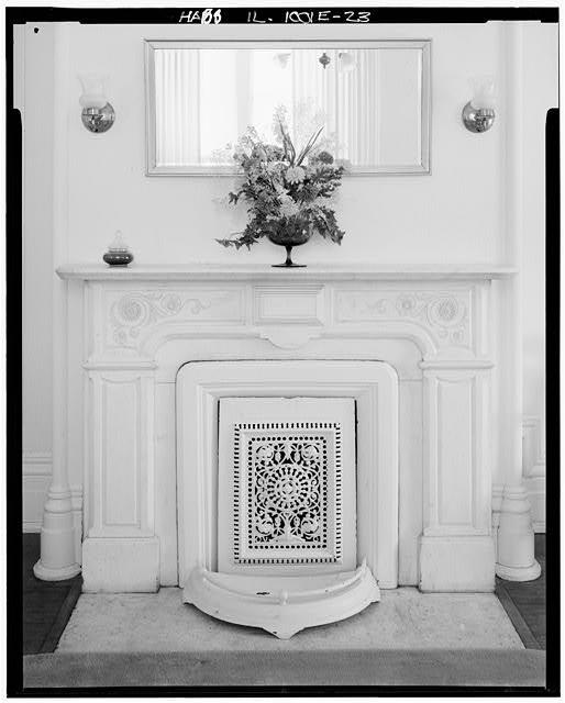23. Detail view of fireplace, second-floor SE bedroom;...