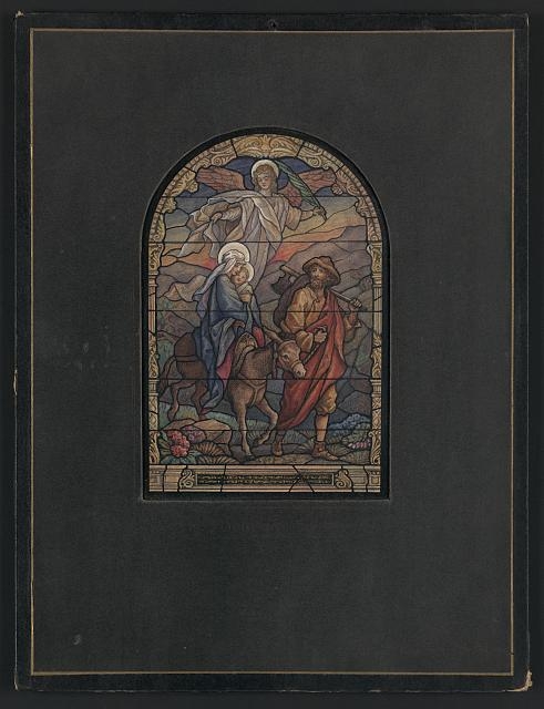 [Design drawing for stained glass window showing The...