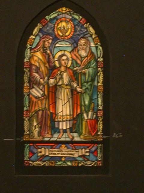 [Design drawing for stained glass memorial window with...
