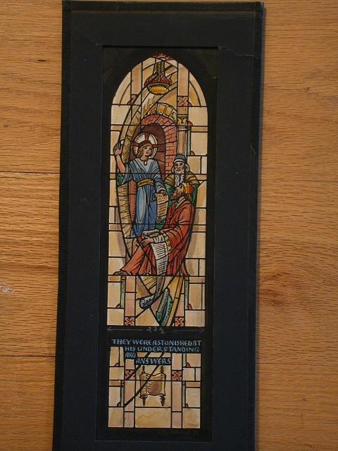 [Design drawing for stained glass window with...