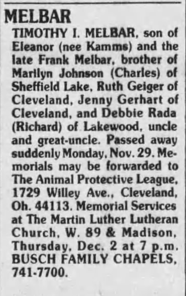 Timothy Melbar Obituary 