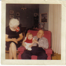 John Ewing holding great granddaughter Derry with 2nd wife Wilma Rock Ewing beside him