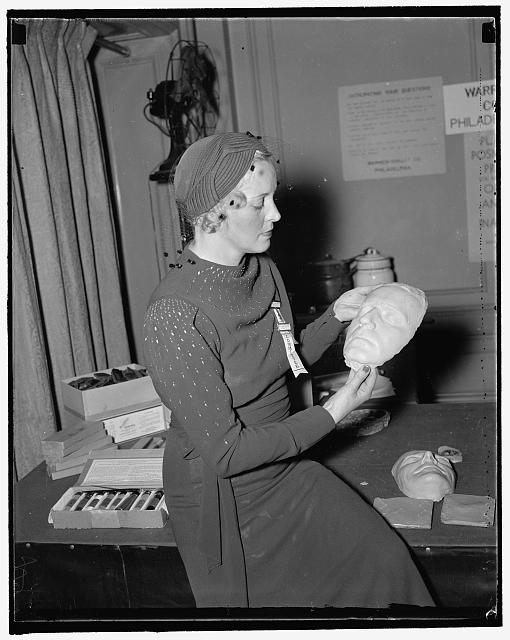 Death masks displayed at identification convention. Sept....