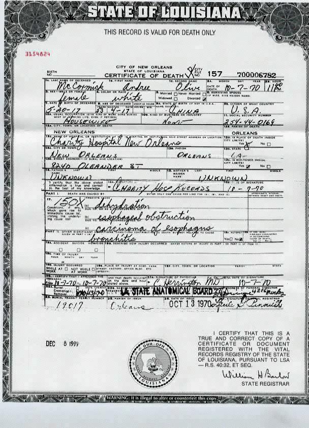 Andrees Death Certtificate