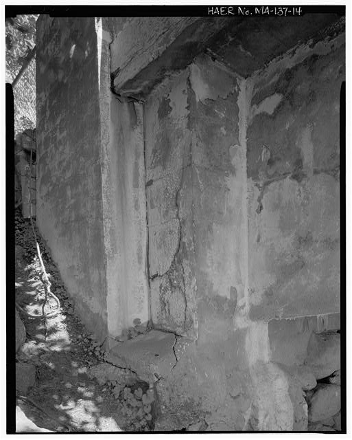 14. Detail, southwest face of north abutment; view to...