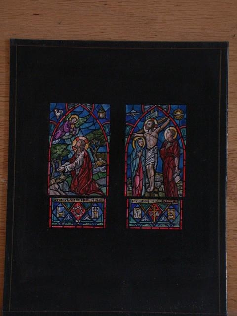 [Design drawing for stained glass window with Agony;...