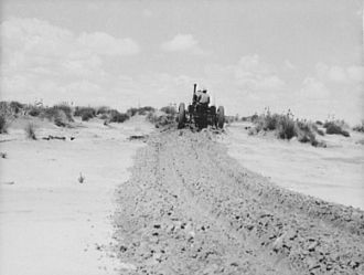 Leveling hummocks in dust bowl, thirty miles north of...