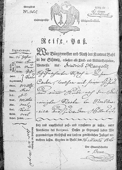 Friedrich Mangold,passport 1816