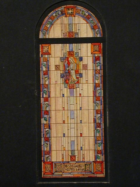 [Design drawing for stained glass window showing...