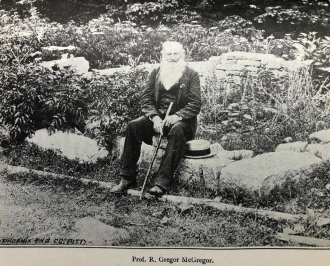 Robert Gregor McGregor, in front of school ruins where he once taught (Pennsylvania)