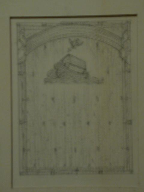 [Design drawing for stained glass window showing Noah's...