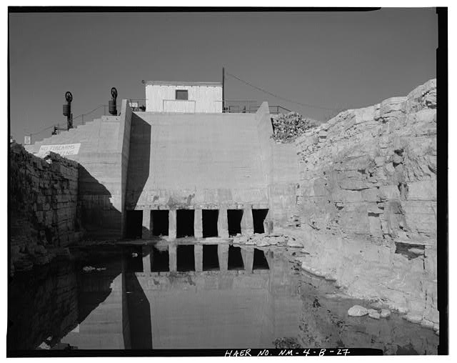 27. AVALON DAM - VIEW OF DOWNSTREAM FACE OF OUTLET WORKS....