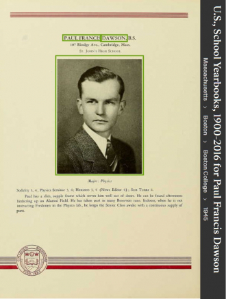 Paul Francis Dawson--U.S., School Yearbooks, 1900-2016(1945)