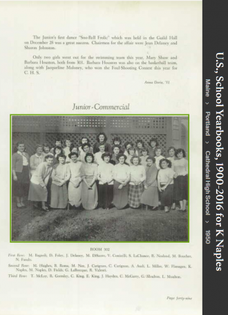 Katherine Jean Napolitano (Naples)McDonald--U.S., School Yearbooks, 1900-2016(1950)Junior Commercial
