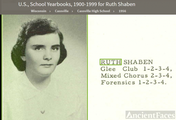 Ruth Ann Shaben--U.S., School Yearbooks, 1900-1999(1956)