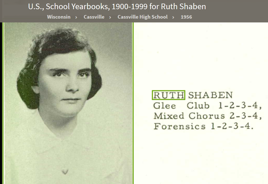 Ruth Ann Shaben--U.S., School Yearbooks, 1900-1999(1956)