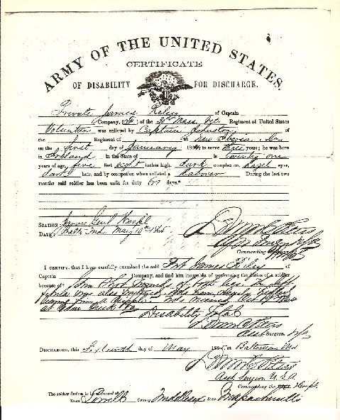 Civil War Certificate of Disability for Discharge