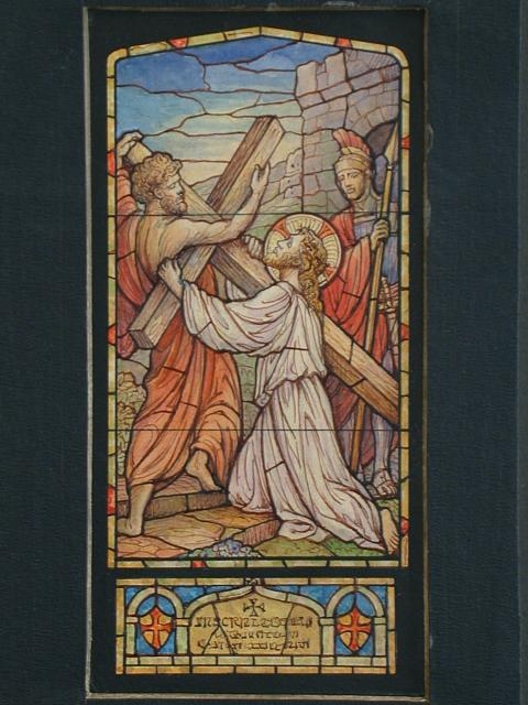 [Design drawing for stained glass window showing Bearing...