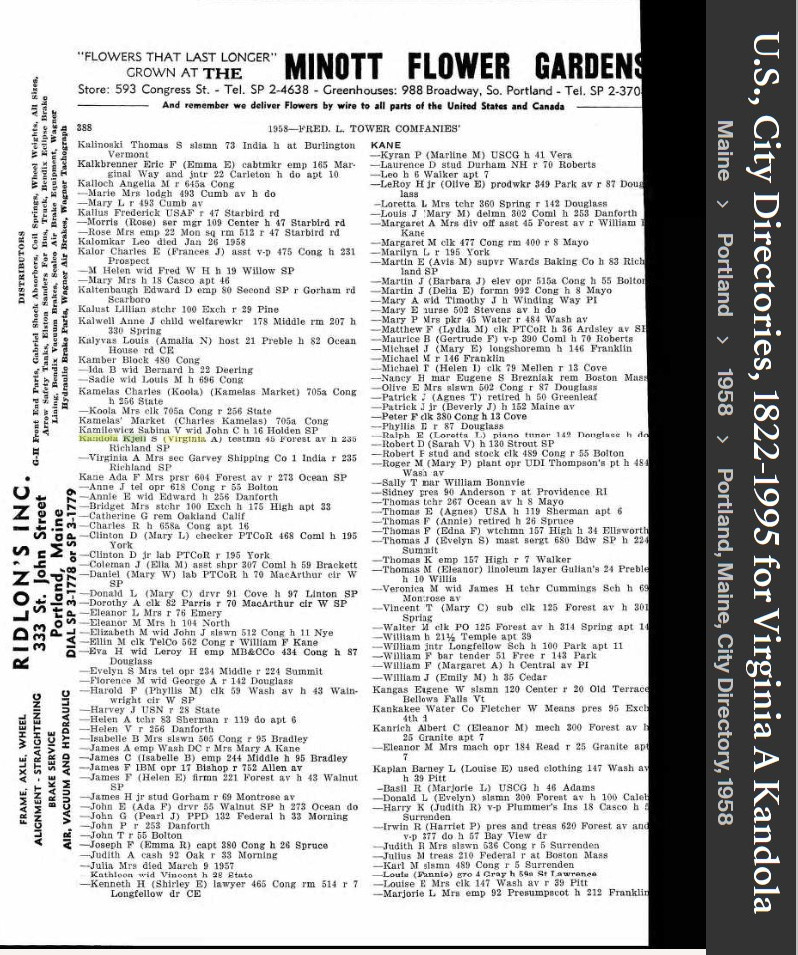 Virginia Ann (McDonald) Kandola --U.S., City Directories, 1822-1995(1958)