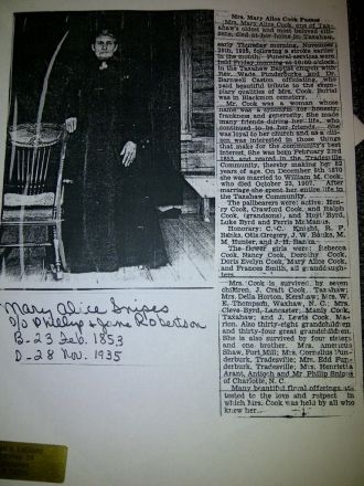 Picture and Obituary, Mary Alice Snipes Cook