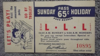 PITTSBURGH RAILWAYS 65-cent SUNDAY//HOLIDAY PASS
