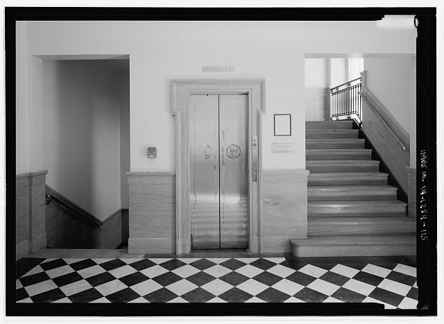 Third floor, general view of east elevator and stair...